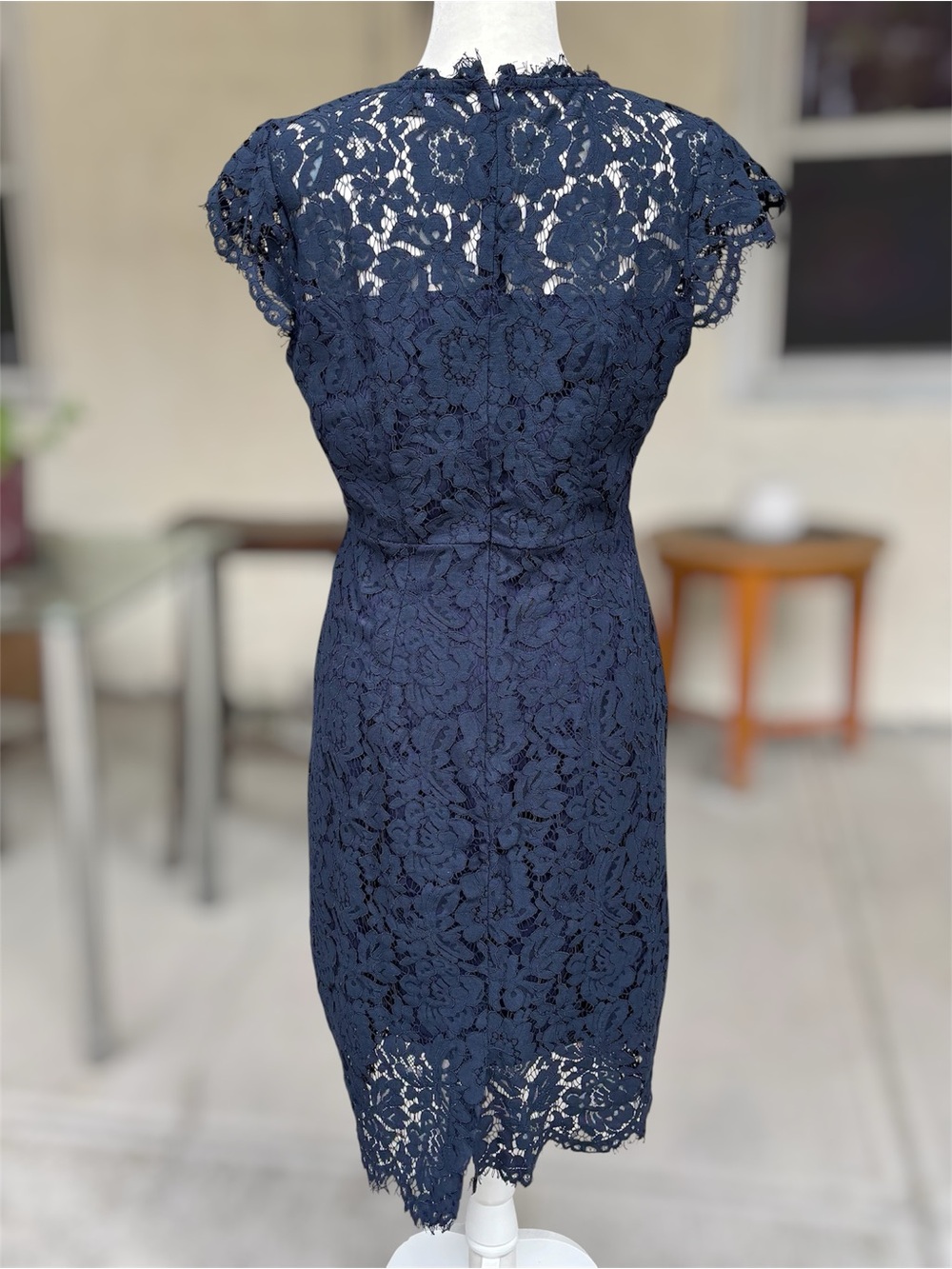 MEROKEETY Navy Blue Sleeveless Lace Floral Cocktail Dress Size M - Picture 4 of 10
